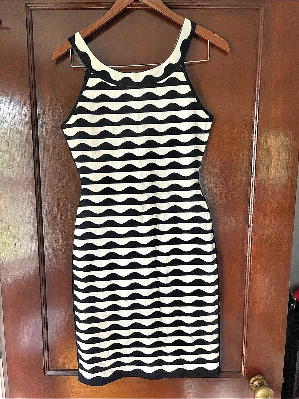 Herve Leger Abstract Mini Dress Black & White Size Medium